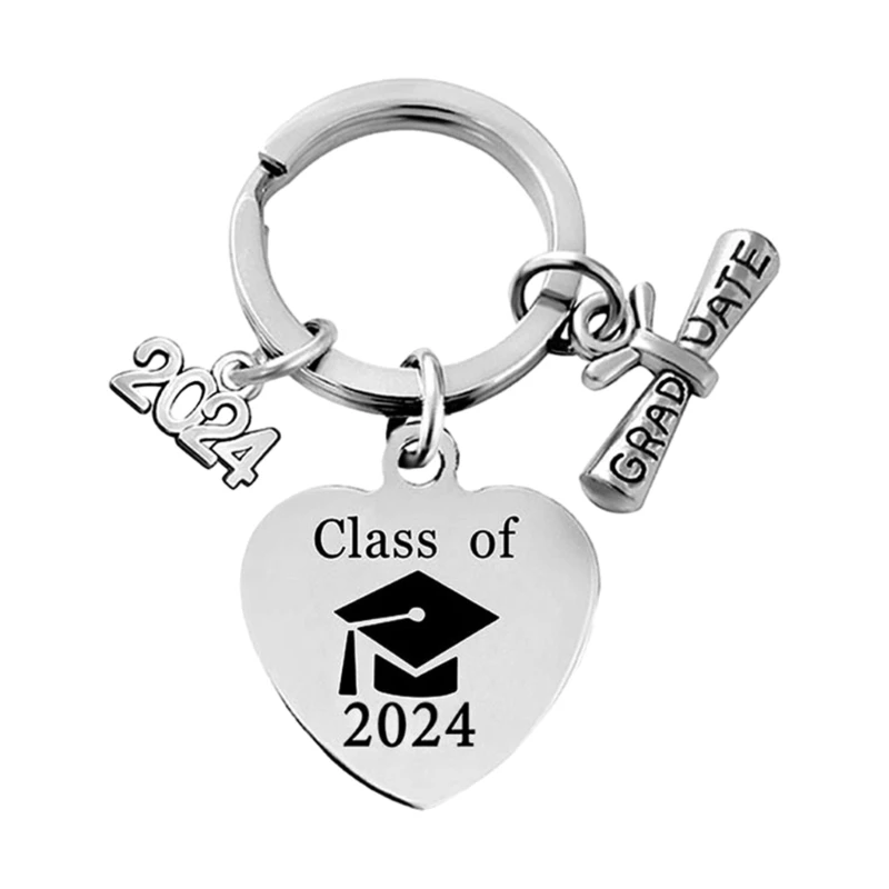 Stainless Steel 2024 Graduation Keychain Engraved Keyrings Graduation Key Holder Dropship