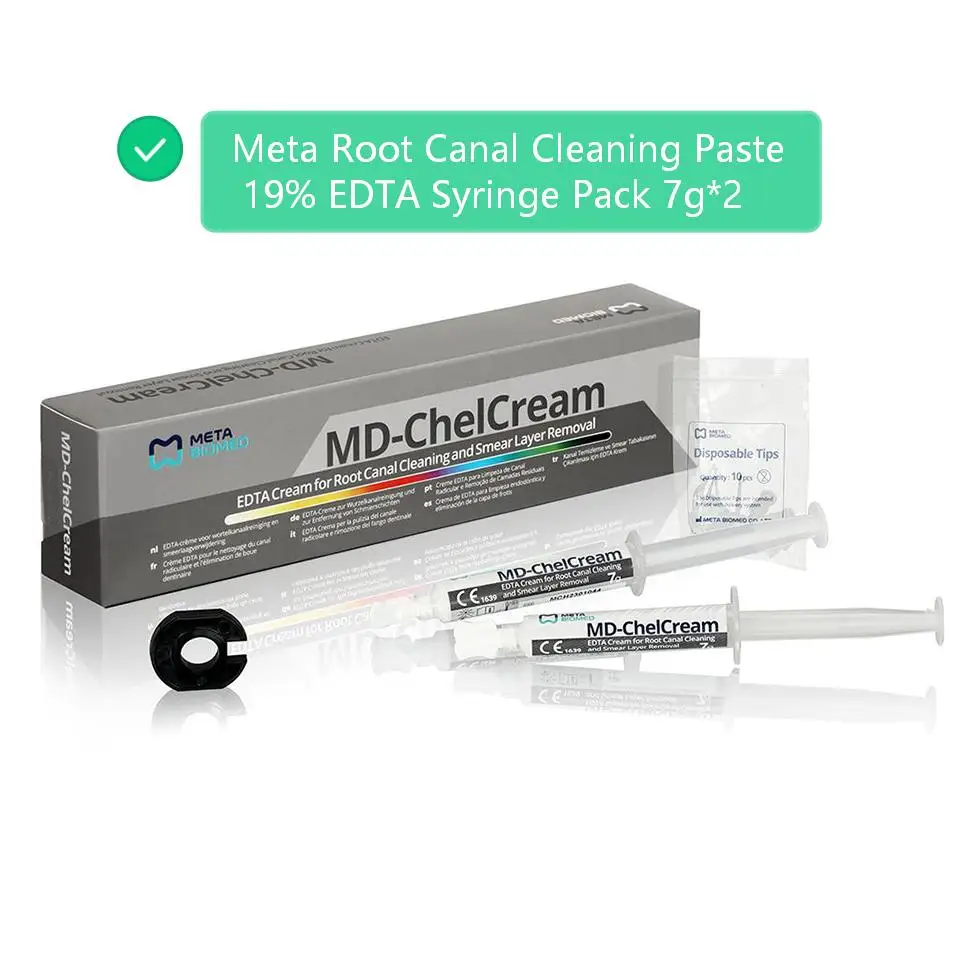 

Паста для очистки корневых каналов Meta Dental 19% EDTA Gel MD-Chel Cream для удаления смазывающего слоя, 7г*2 с аппликаторами, крем для подготовки корневых каналов
