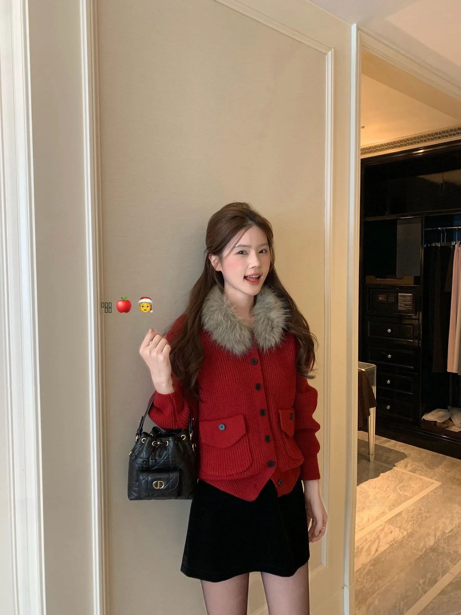 

Пушистый вязаный открытый кардиган со съемным меховым воротником свободного покроя в Корейском стиле для женщин, повседневная одежда