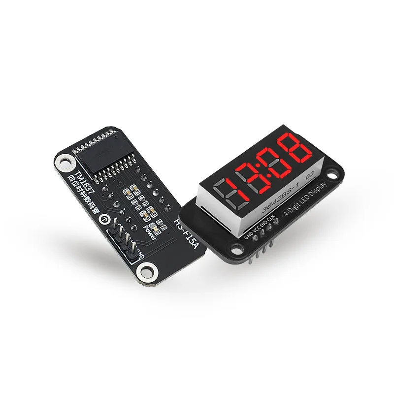 TM1637 four-digit seven-segment digital tube clock module is compatible with Arduino development board microcontroller.