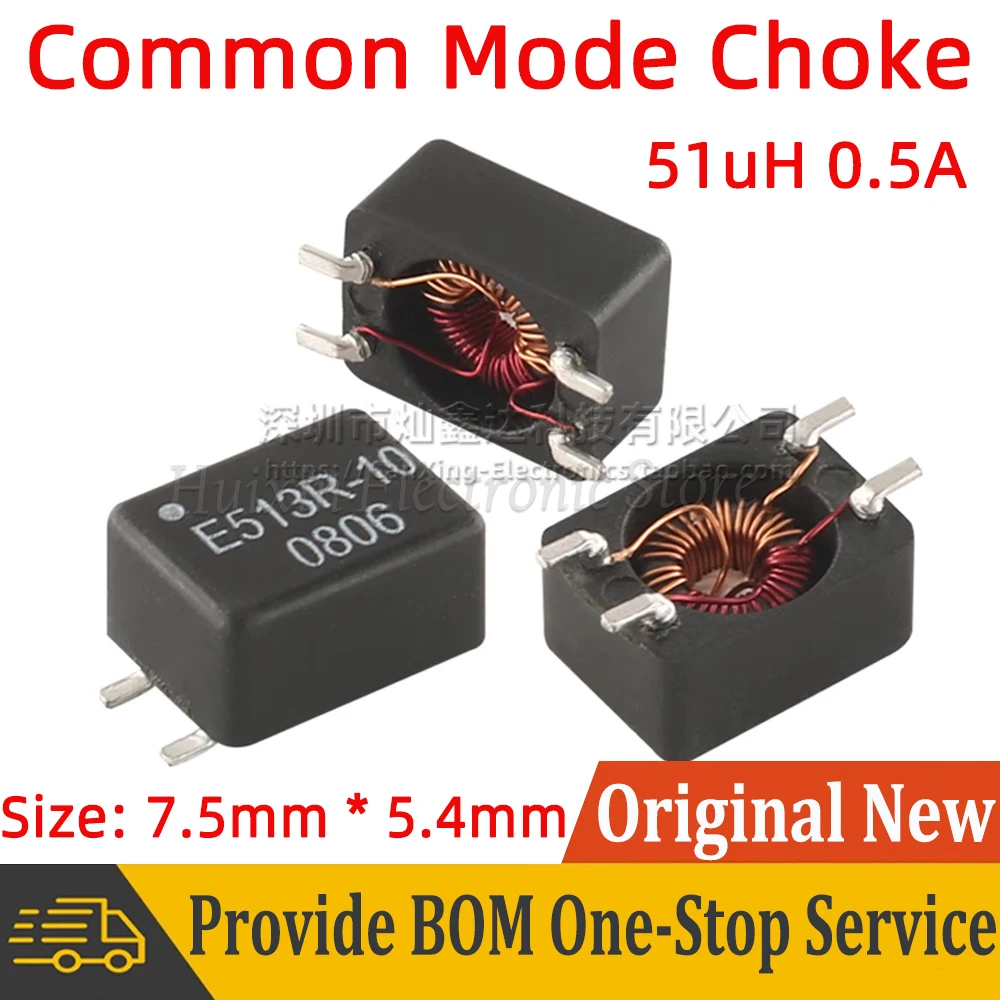 

2pcs E513R-10 SMT Common Mode Choke Coil Power Inductor Inductance 51uH 0.5A Magnetic Ring CC2824E513R-10