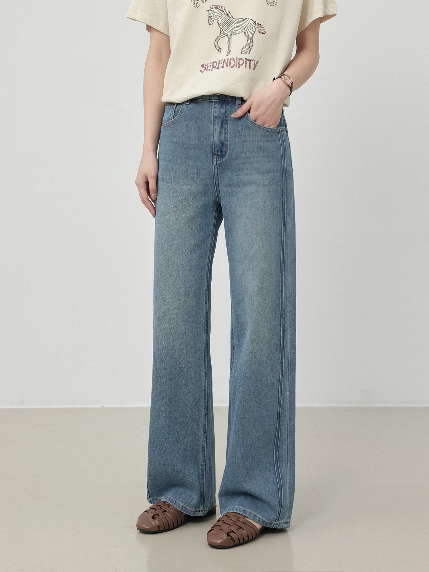 

Comfortable High Waist Straight Leg Jeans Elastic Soft Cotton Stretchy Slimming Blue Denim Pants for Short Women Spring Autumn