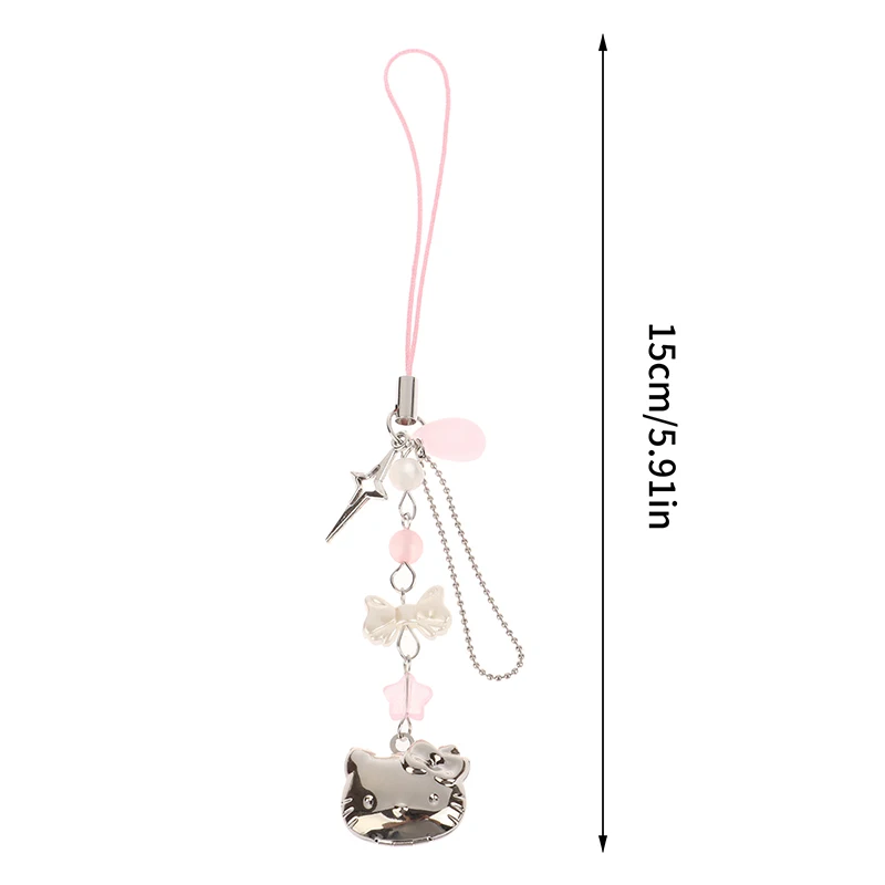 Sweet Cute Hello Kitty Bowknot Phone Chain Kawaii Phone Lanyard Girls Y2K Cellphone Strap Headphone Case Pendant