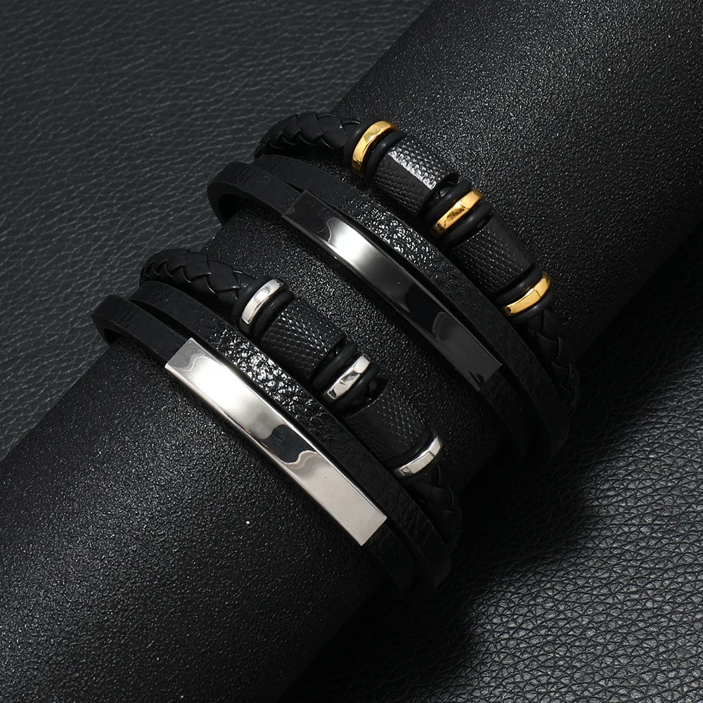 Trendy Leather Bracelets Men Steel Multilayer Braided Rope Bracelets For Male Bracelets Jewelry Pulsera Hombre