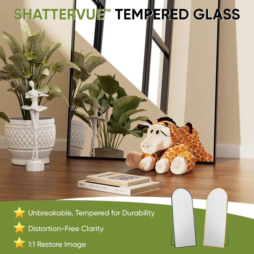 مرآة قائمة مقوسة كاملة الطول مقاس 68 × 26 بوصة لغرفة النوم وغرفة المعيشة وصالة الألعاب الرياضية والنوم - مرآة أرضية أنيقة مقاومة للكسر