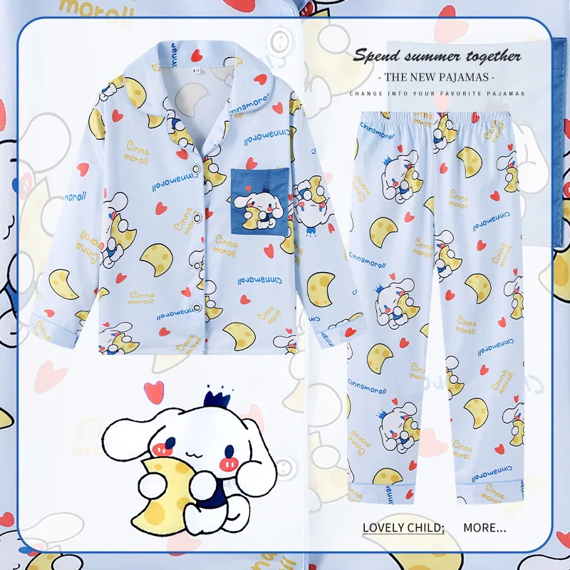 2024 Sanrio Cinnamoroll детский Пижамный костюм Hello Kitty Kuromi детские пижамы с длинным рукавом мультфильм аниме хлопковая Повседневная Пижама комплект