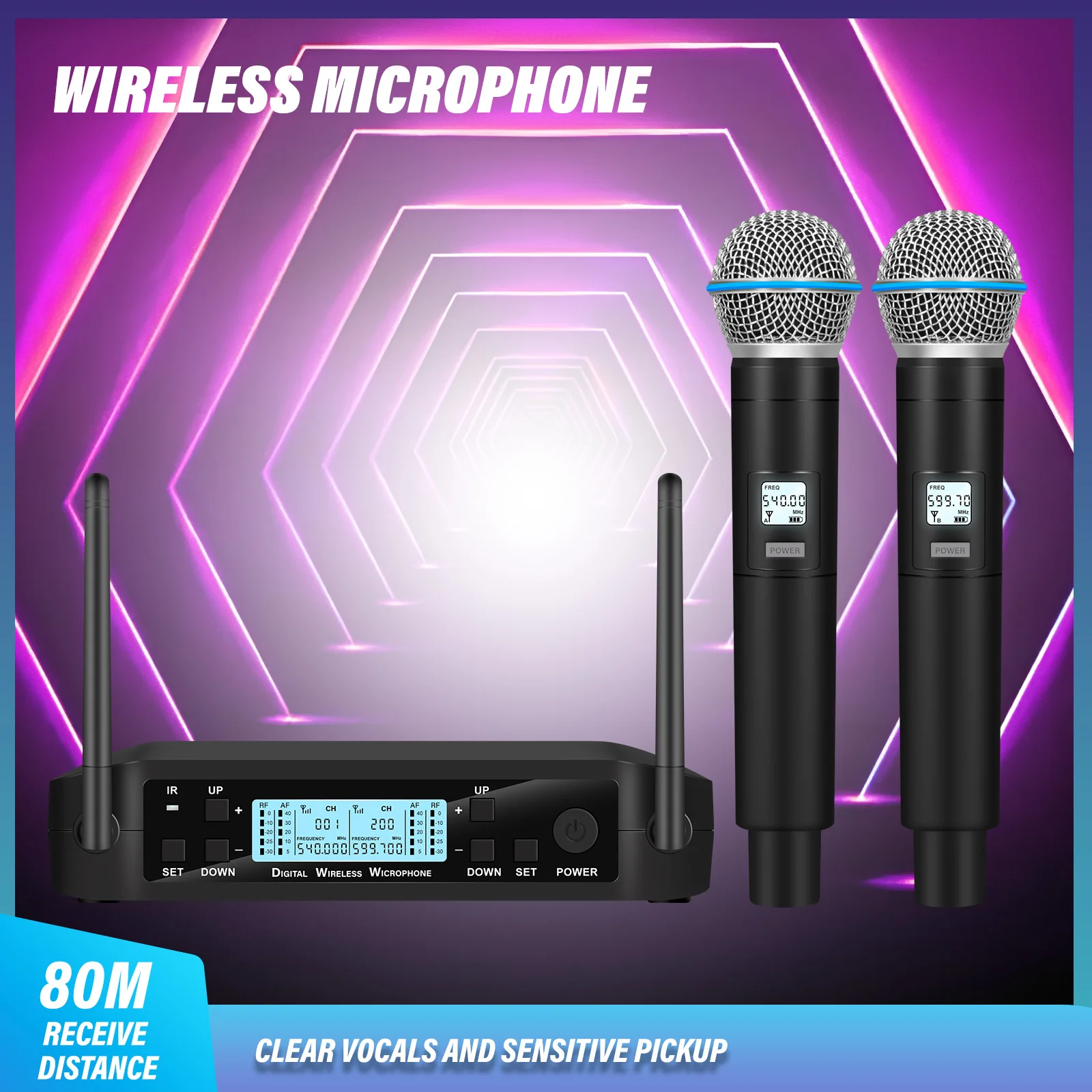 GLXD4 Professional Wireless Dual handheld Microphone Audio Equipment System Anti-Interference for Karaoke Singing Live