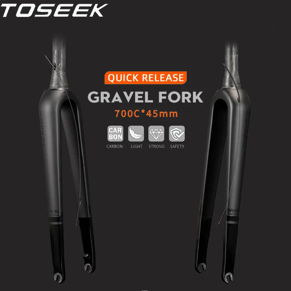 TOSEEK 700C*45 Fork Full Carbon Gravel Bicycle Fork 9*100mm Quick Release Road Bike Fork Internal Cable for Disc Brake