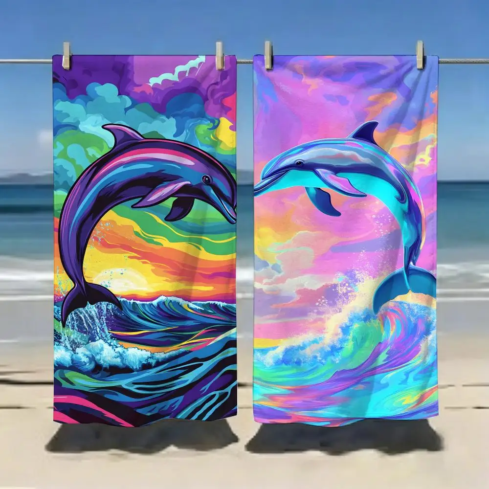 Colorful Dolphin Towel Microfiber soft Beach Towel for Travel Fitness Sauna Bathing Camping
