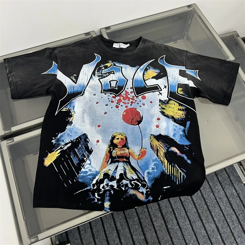 

American Trend Fashion VALLEY T-Shirts Black Washed Cotton Vale Oversized Top Tee Streetwear