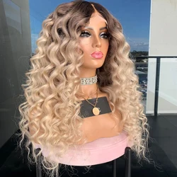 Perruque Full Lace Wig naturelle bouclée, cheveux humains, blond ombré, 13x6, Hd, racines foncées, pre-plucked, pour femmes