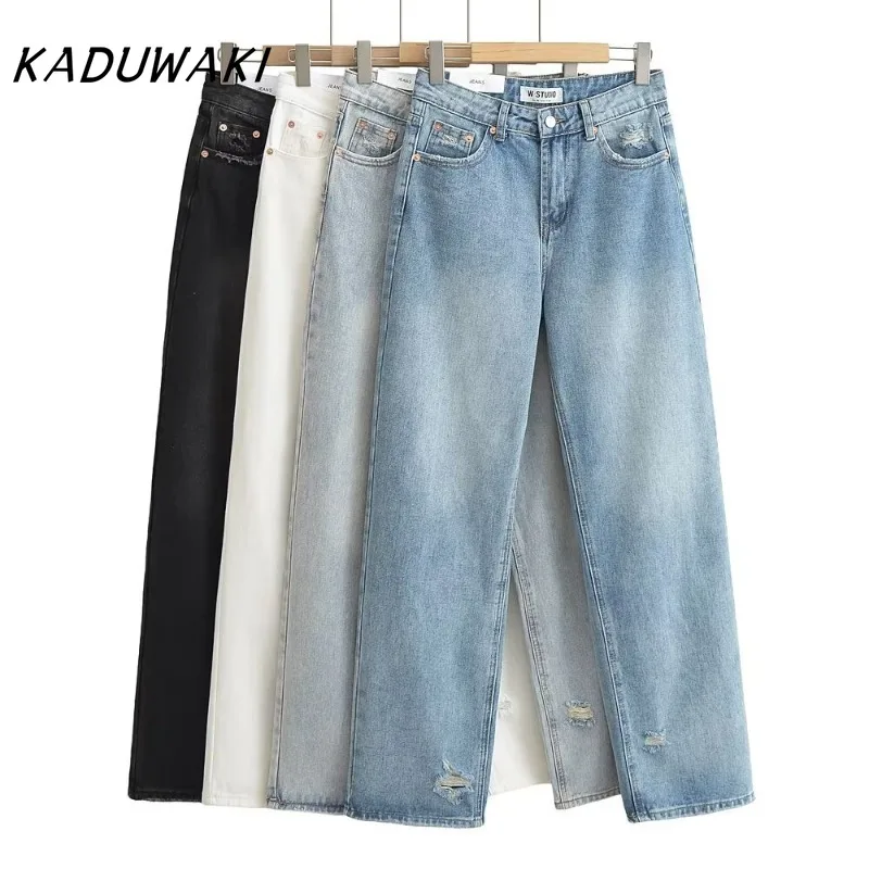 

KADUWAKI Autumn Denim Pant Women Mom Jeans Wide Leg Long Pants High Waist Straight Trousers Y2k Streetwear Loose Work Party Club