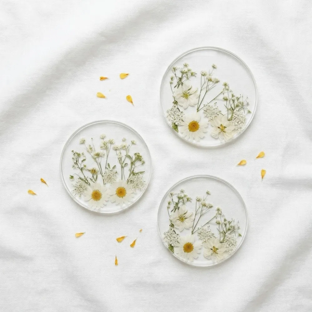 Table Decoration Round Acrylic Coasters Transparent Sweet Floral Print Coasters Colorful Cup Mat Tea Table