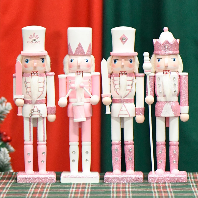 30CM Pink Series Wooden Nutcracker Solider Figurine Puppet Soldier Doll Toy Handcraft Ornament Christmas Home Office Decoration