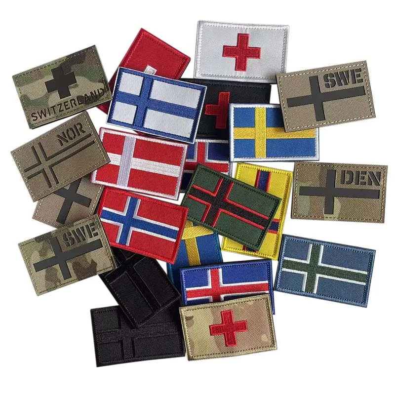 2 Stück/ Island, Finnland, Norwegen, Dänemark, Schweden, Schweiz Flaggen-Applikationen, IR-Reflektierende Abzeichen Taktische Aufkleber
