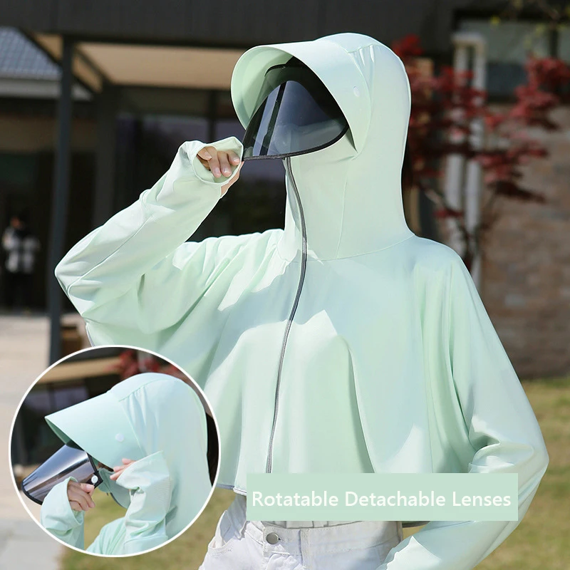 Sun Protection Jacket For Women Coat Sunscreen Clothing With Rotatable Detachable Lenses Glasses Hat Brim Summer Travel Riding