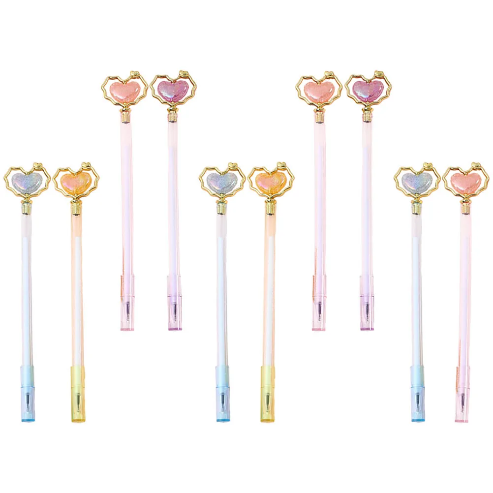

10Pcs Heart Shape Gel Pens Portable Multipurpose Plastic Writing Pens Students Office Signature Cute Stationery Gifts