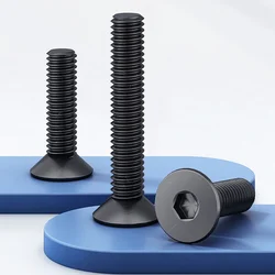 10pcs BSW Thread 1/4-20 Black Grade 10.9 High Tensile Steel Countersunk Bolts Allen Socket Screws 3/8