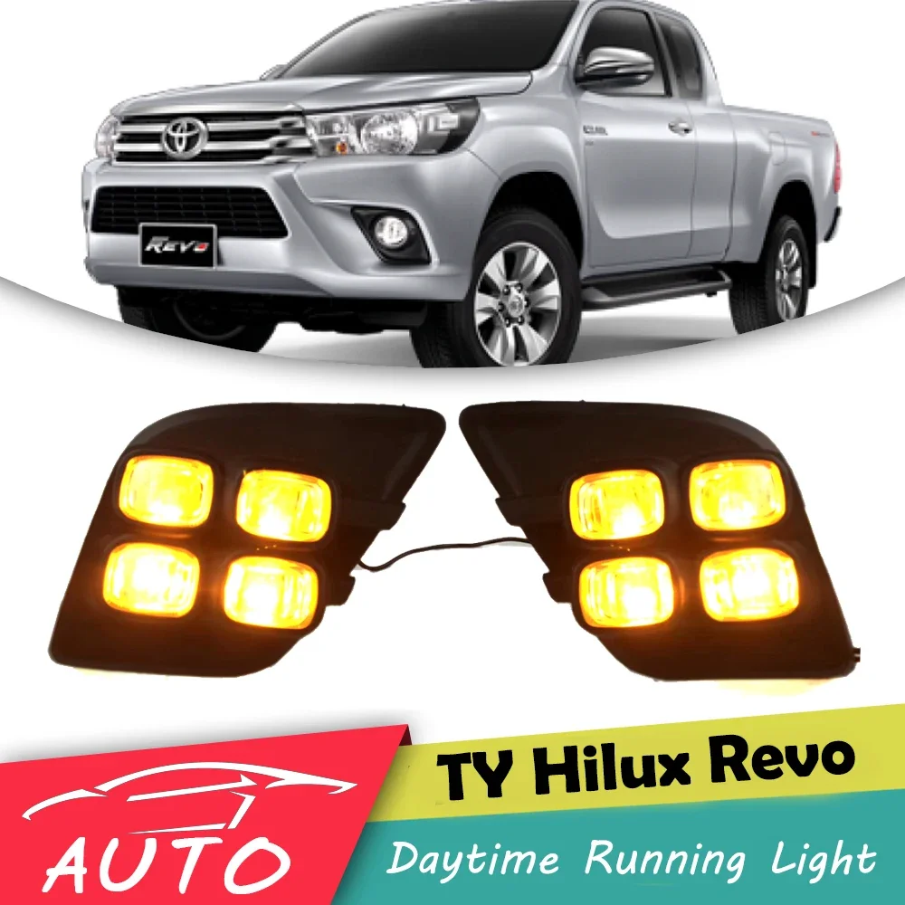 Светодиодные противотуманные фары DRL для Toyota Hilux Revo 2015 2016, дневные ходовые огни, противотуманные фары дневного света с указателем поворота