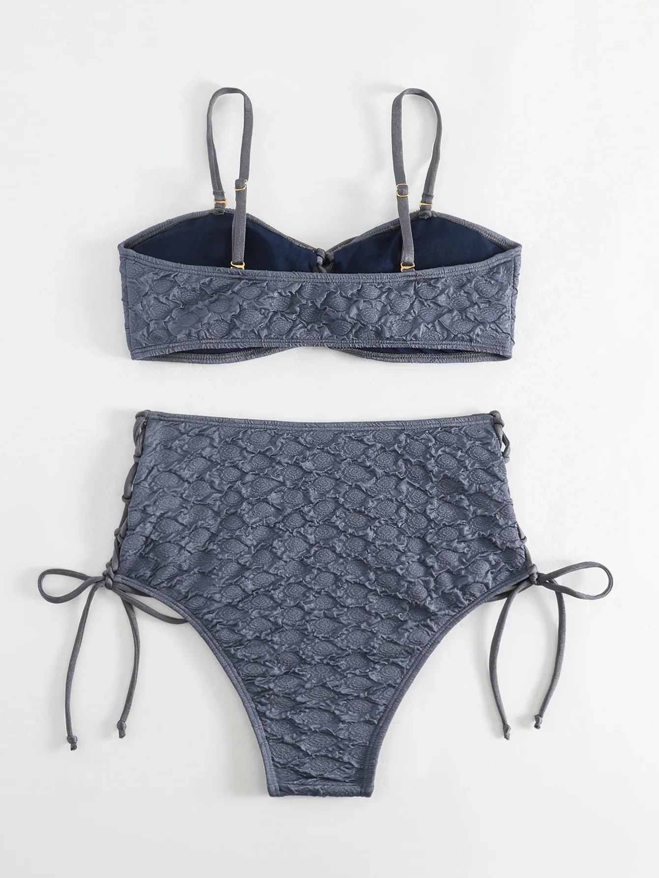 Sexy Drawstring Side High Waist Bikini Set 2025 Women Solid White Hole Out Push Up Swimsuit Beach Bathing Suit Holiday Swimwear