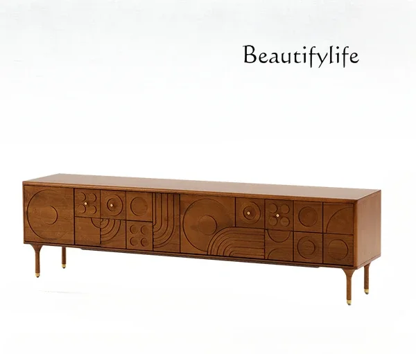 

X Retro solid wood carving flower TV cabinet Small apartment living room light luxury minimalist antique coffee table TV cabinet