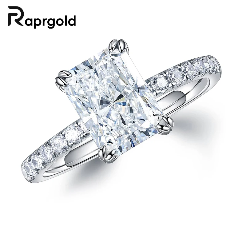 

RAPRGOLD Dazzling Clear 7X9mm Radiant Cut Luxury Zircon Ring Fashion 14K Gold Filled Rings for Women Wedding Fine Jewelry Gifts