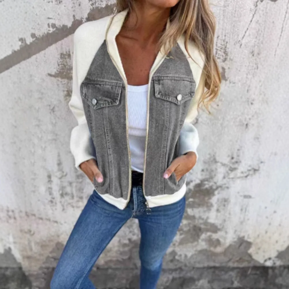 سترة نسائية من قماش الدنيم المرقعة موضة ربيع 2025 معطف متعثر كبير الحجم مع زر إغلاق (جاهزة للشحن)