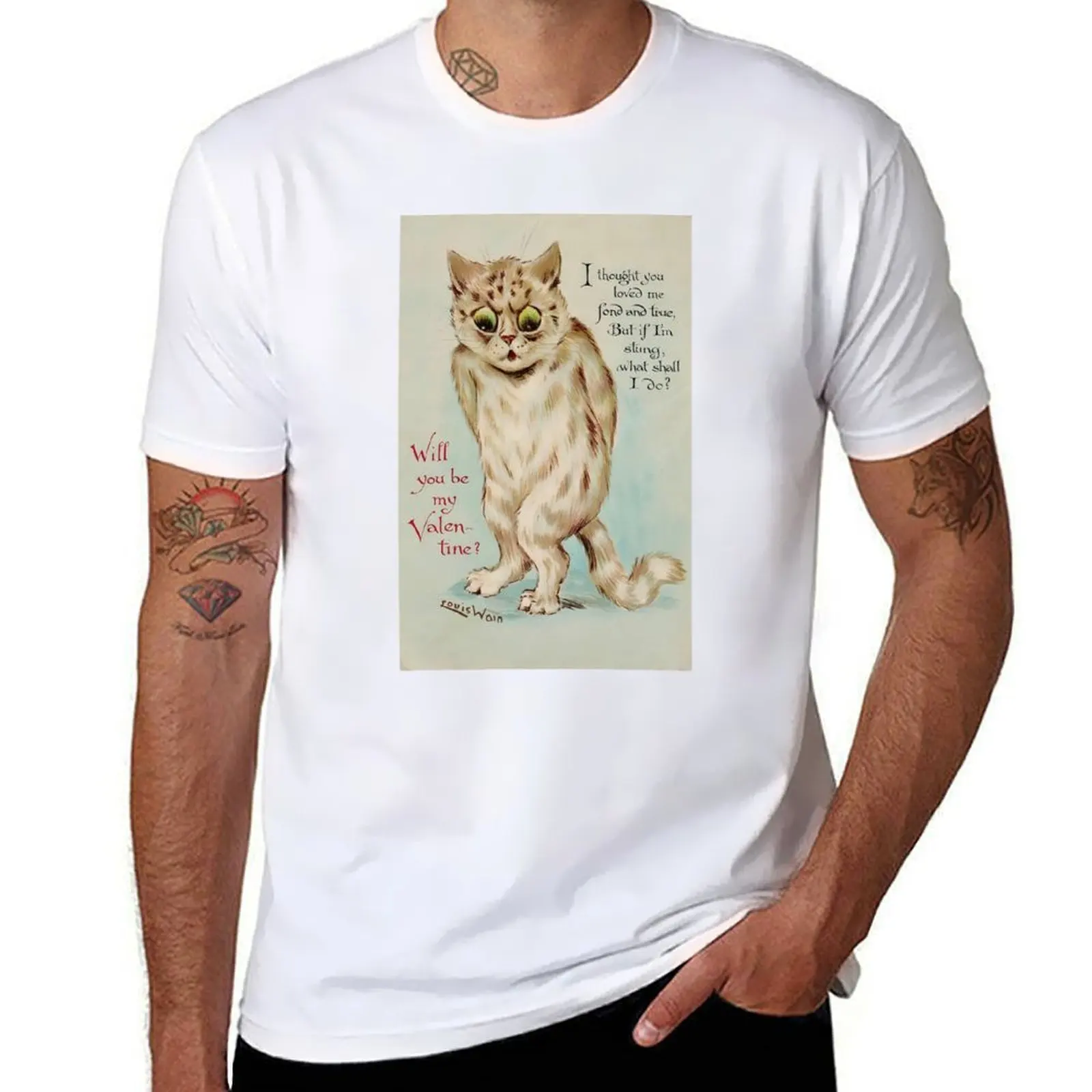 

Will you be my Valentine by Louis Wain T-Shirt t shirts with prints t shirts for man pack white T-Shirt
