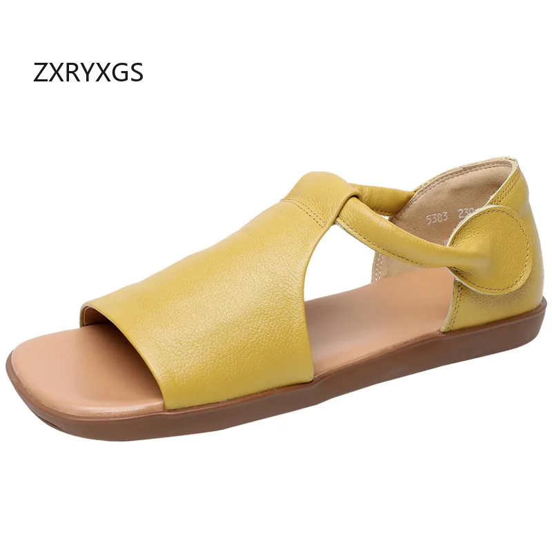 

ZXRYXGS 2025 новые летние сандалии премиум-класса из натуральной кожи с открытым носком, удобные сандалии больших размеров на мягкой подошве на плоской подошве, женские модные сандалии
