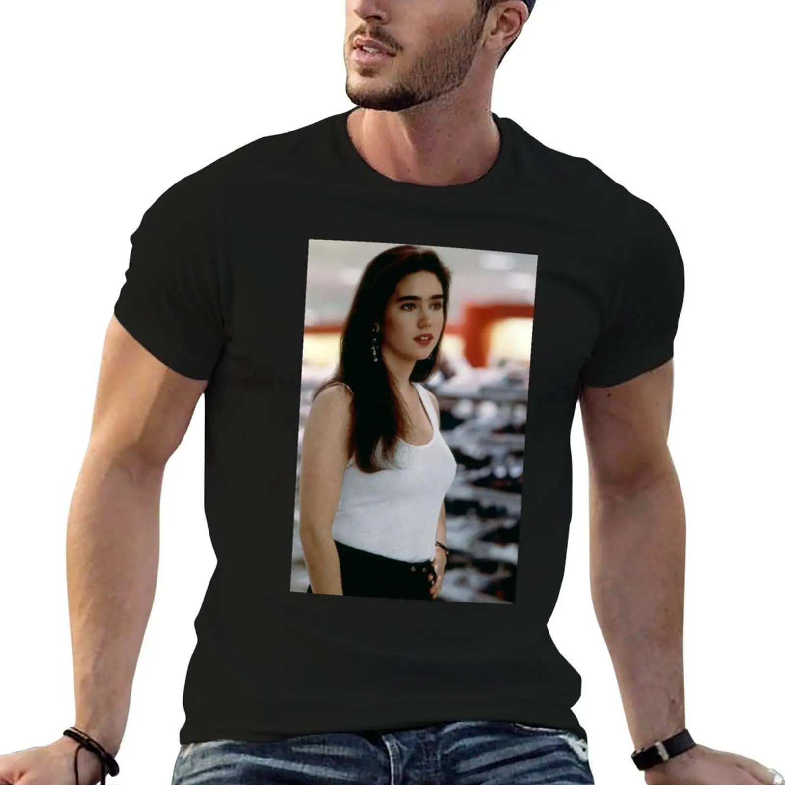 الأبيض جينيفر كونيلي فستان تي شيرت تي شيرت للرجل 100 بالمائة القطن رجل تي شيرت للرجال تي شيرت غير رسمي #1