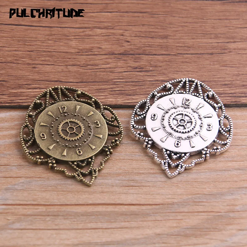 2PCS 36*44mm Two Color Vintage Metal Zinc Alloy Big Clock Charms Fit Jewelry Pendant Charms Makings