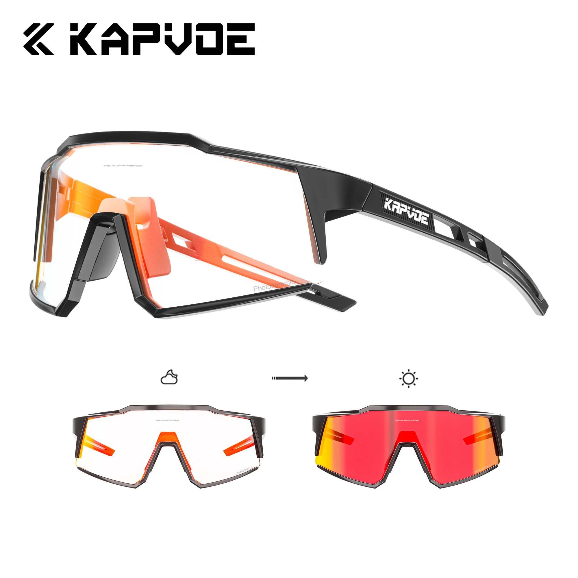 Kapvoe Photochromic Cycling Glasses UV400 Bike Sunglasses MTB Road Bicycle Eyewear Outdoor Sports Men Women Clear Lens