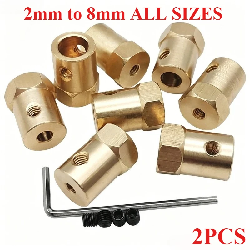 3.17mm 4mm 5mm 8mm Brass Hex Coupler Motor Shaft Coupling 12mm Wheel Hub Adapter Connector with Screws Wrench for RC Robot Car