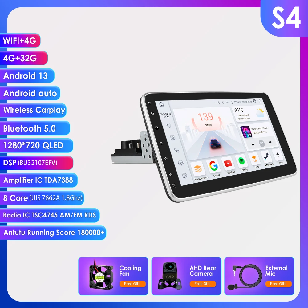 Hizpo 1din Autoradio Radio Draaien Touchscreen Voor Universele Carplay GPS Navigatie Bluetooth Android-auto WIFI Autoradio 7862