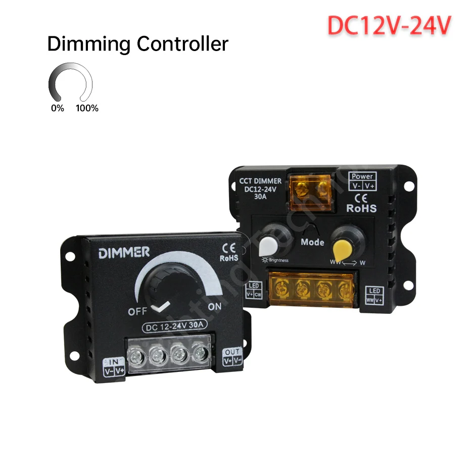 

DC12V-24V 30A 360W ШИМ-ручка диммера Регулируемый контроллер яркости для 5050 3528 COB светодиодные ленты с бесступенчатым затемнением