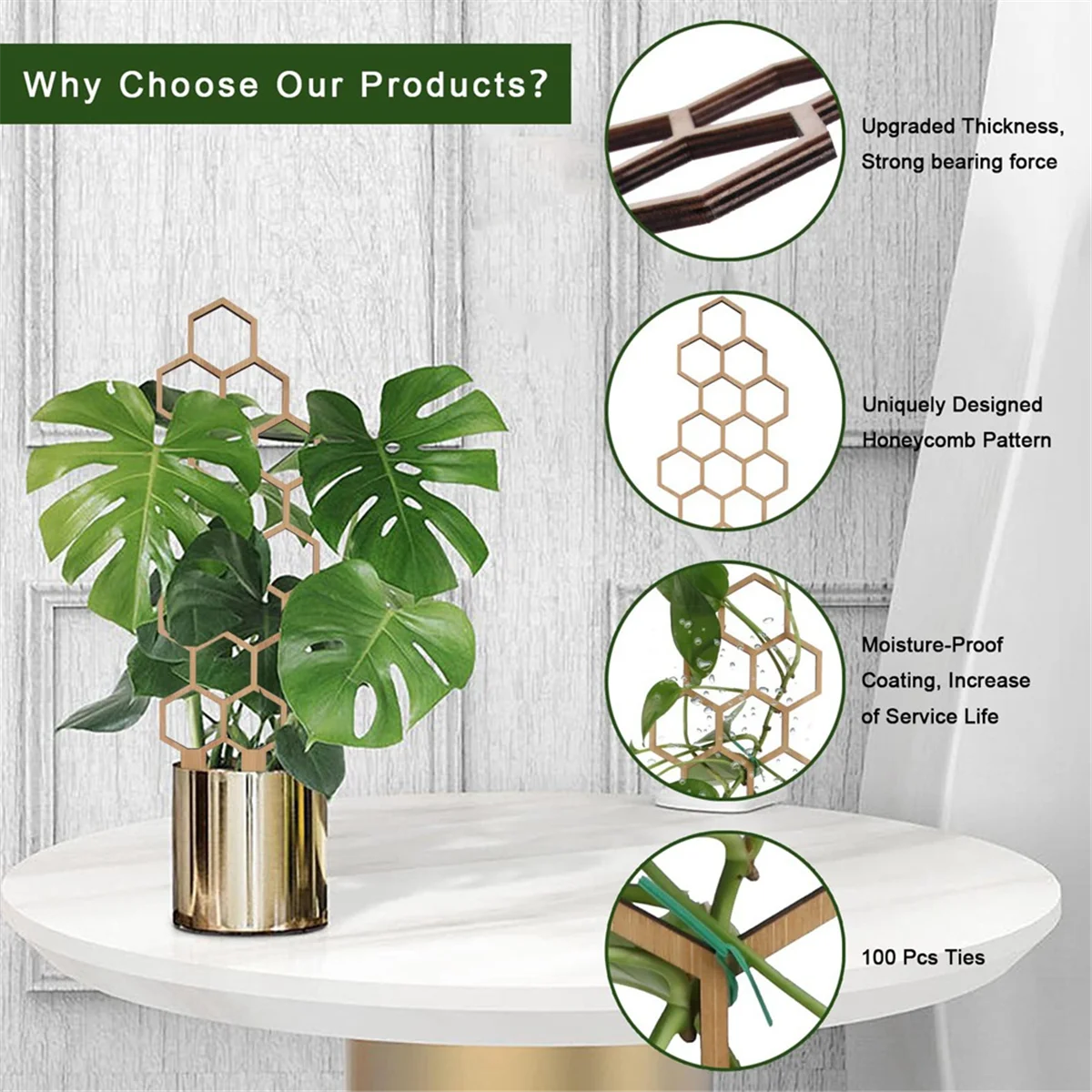 3PCS Wooden Honeycomb Plant Climbing Stand Lattice Climbing Plant Stand Horticultural Potting Stand Fixed Support Pole