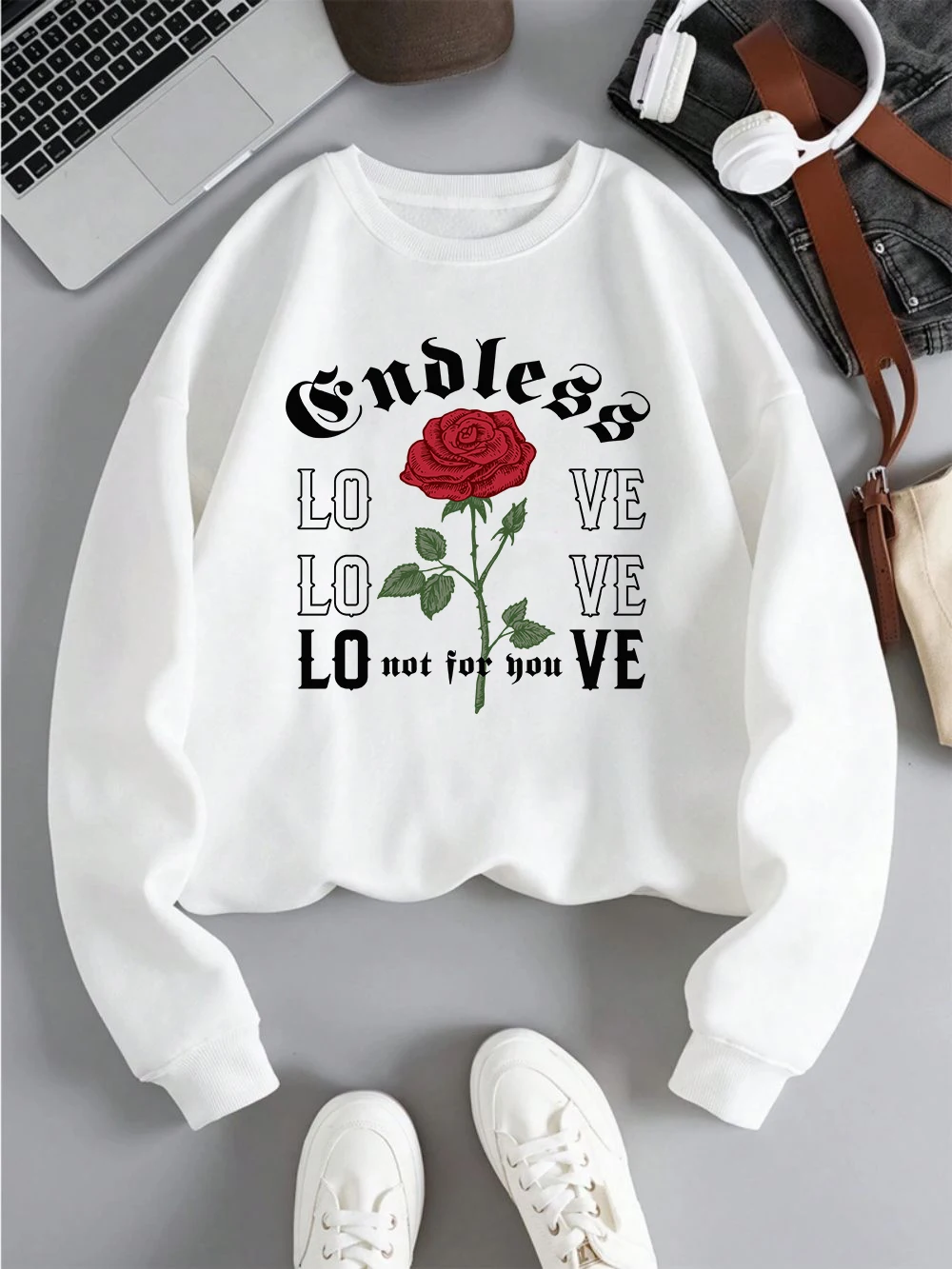 

Fashion Men Woman Pullover Rose True Love Printing Hoodie Fleece Warm Soft Crewneck Sweatshirts Street Casual Couple Clothes