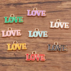 10Pcs 8 Color 17x9MM Alloy Metal Drop Oil Valentine's Day Charm Small Letter LOVE Pendant For Enamel DIY Bracelet Jewelry Making