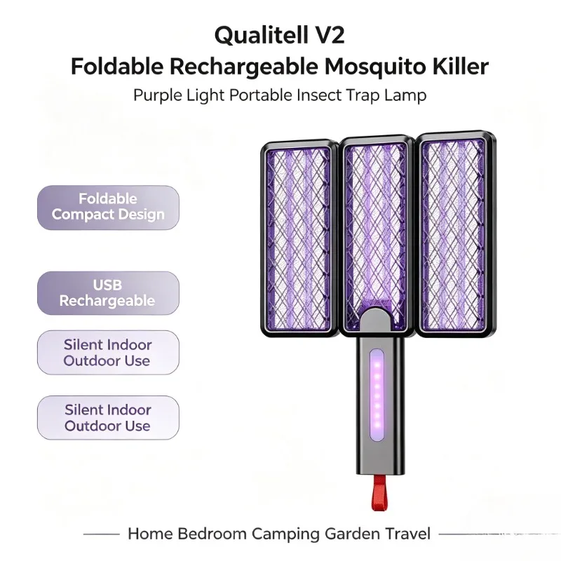 Qualitell Foldable Rechargeable Mosquito Killer Purple Light Portable Electric Insect Trap Anti-Mosquito Device V2