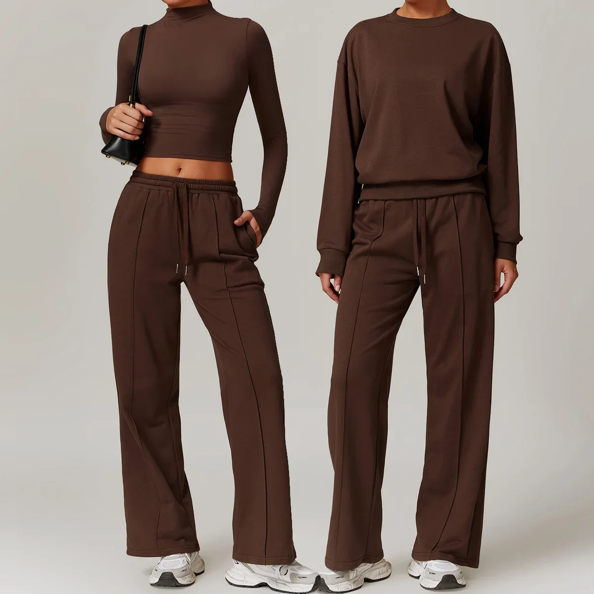 

Winter sports set wide leg Sweatpants hoodie set Women Long Sleeve T-shirt Yoga Set Sportswear Workout Gym Clothing Fitness suit