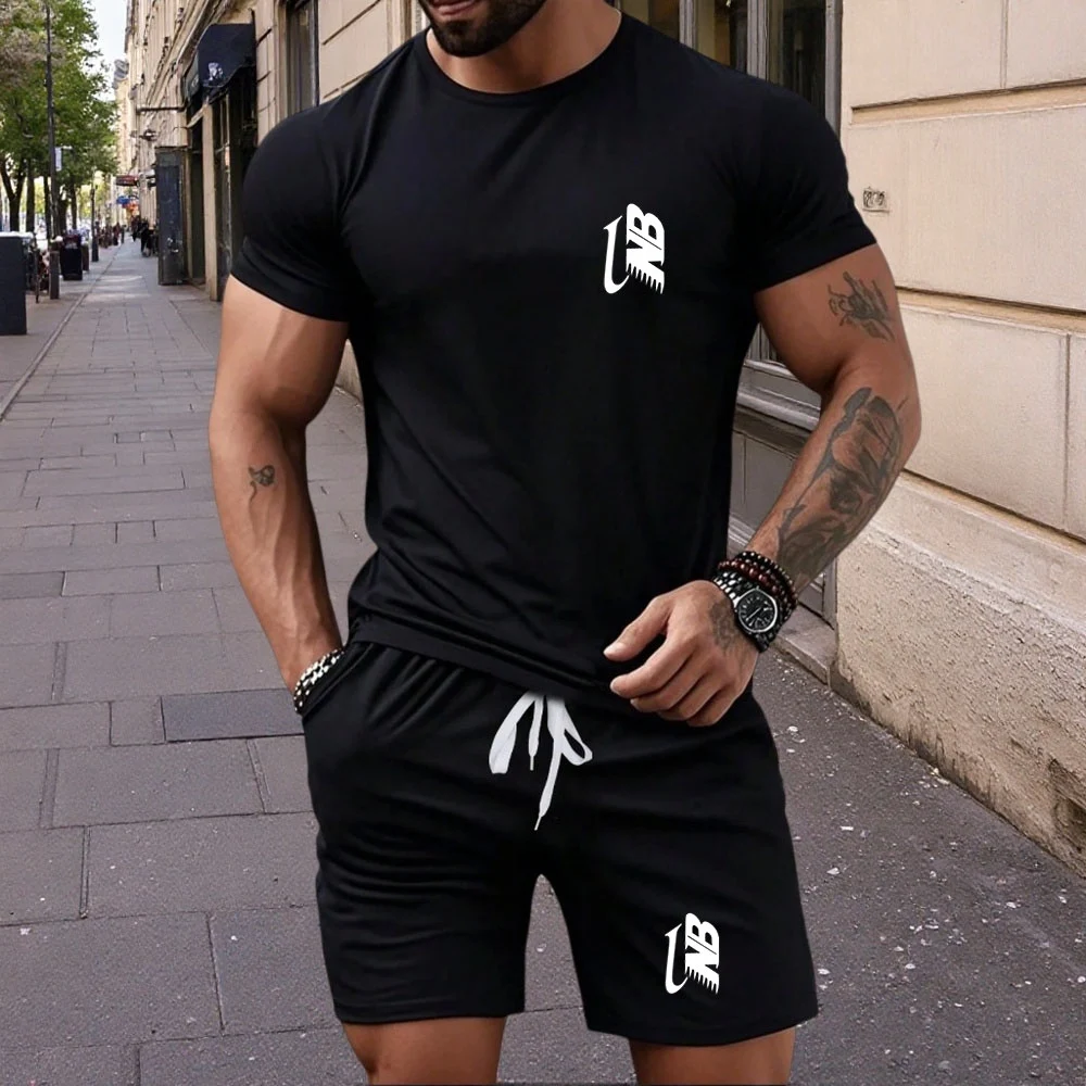 

Fashionable summer men's round neck short sleeved T-shirt and shorts two-piece outdoor casual sports men's short sleeved set