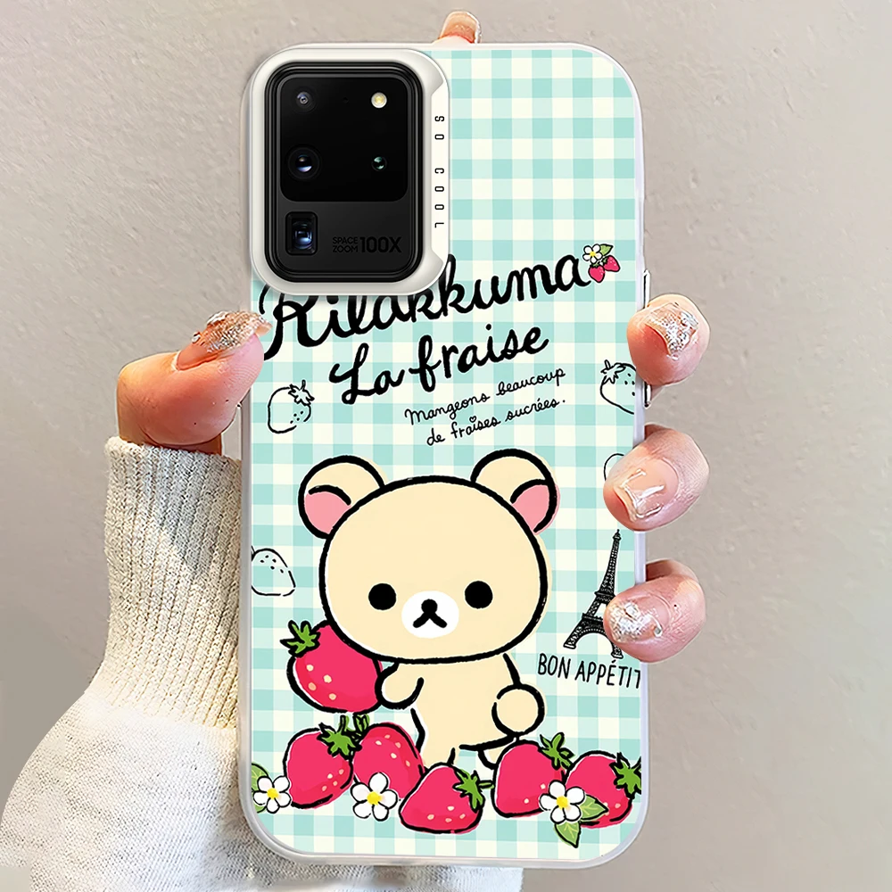 MINISO Cute R-Rilakkuma Laser Phone Case for Samsung S24 23 22 ULTRA A25 33 32 34 S PLUS IMD Shockproof Silicone Coque