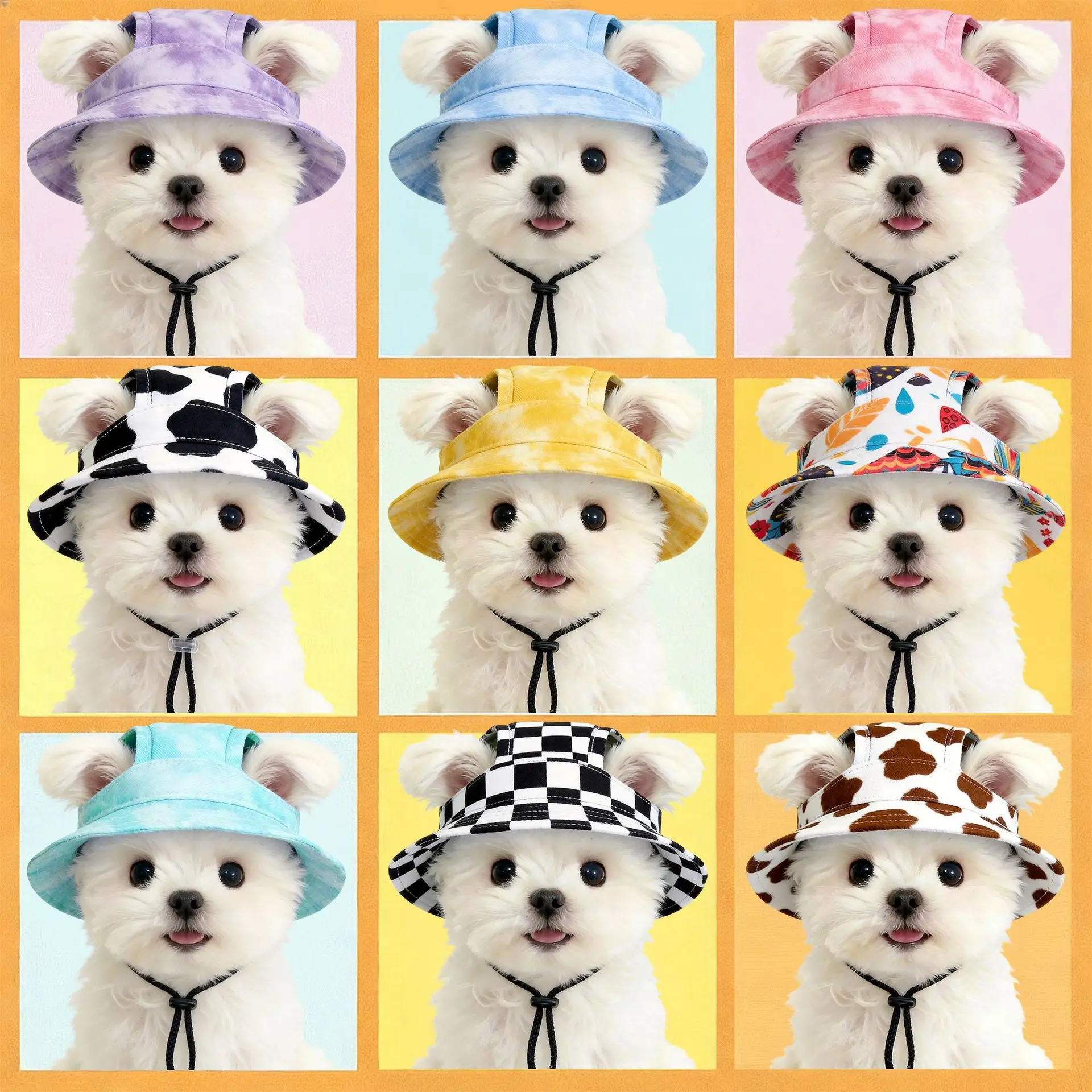 Summer Pet Sun Hat with Ear Holes, UV-Protective Breathable Cute Fisherman Cap for Outdoor Use, Fits Both Cats and Small Dogs