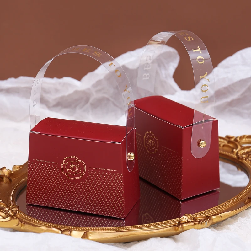 

Simple Candy Bag Box Cardboard Material Color Bronzing Flower Printing and Dyeing Portable Creative French Wedding Medium Suit