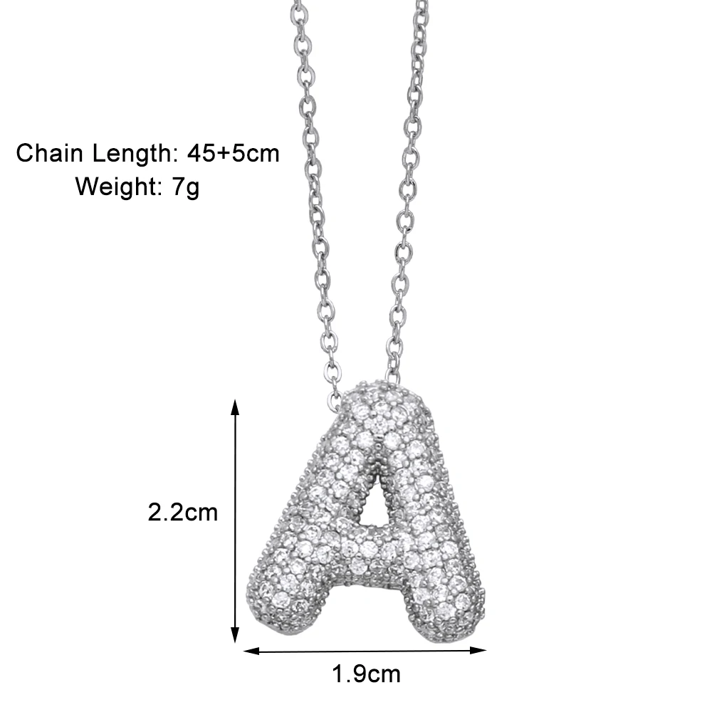 FLOLA Silver Color Bubble Letter Necklaces for Women Crystal Custom Name Initial Necklace Birthday Jewelry Gifts nkep22