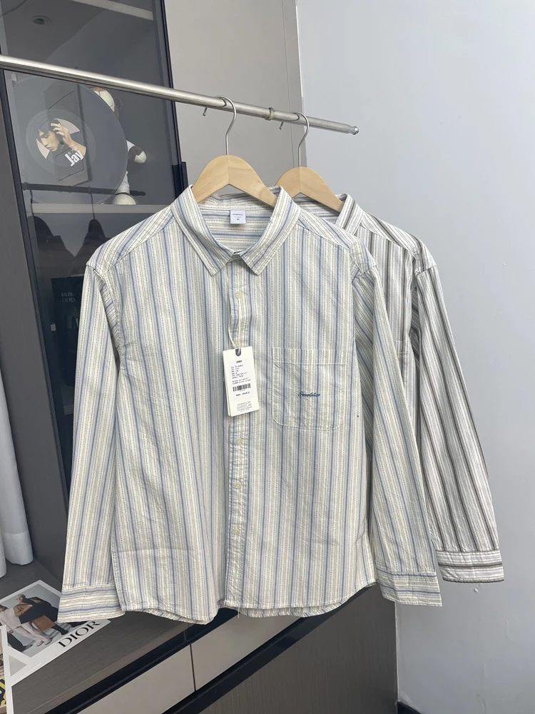 

Мужская повседневная свободная посадка в полоску в американском стиле ретро, модная весенняя одежда Stand Edition, обычная тонкая одежда