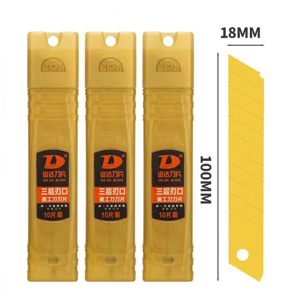 Imagem -01 - Titanium Plating Gold Art Knife Blade Antiferrugem Wallpaper Utilitário Artesanato Criatividade Corte Artesanato Ferramentas Faça Você Mesmo 18 mm 50 Pcs titanium plating gold art knife blade antiferrugem wallpaper utilitario artesanato criatividade corte artesanato ferramentas faca voce mesmo 18 mm 50 pcs 01