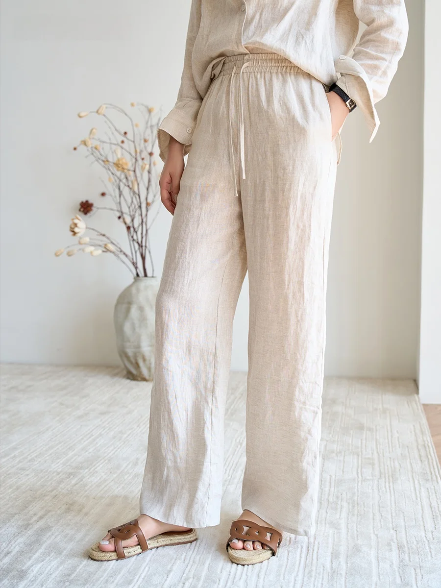 

MBNLF Women's Linen Pants Summer Thin Casual Loose Fit l Waist Long Trousers mat Sle XMKZ2987 Original Color