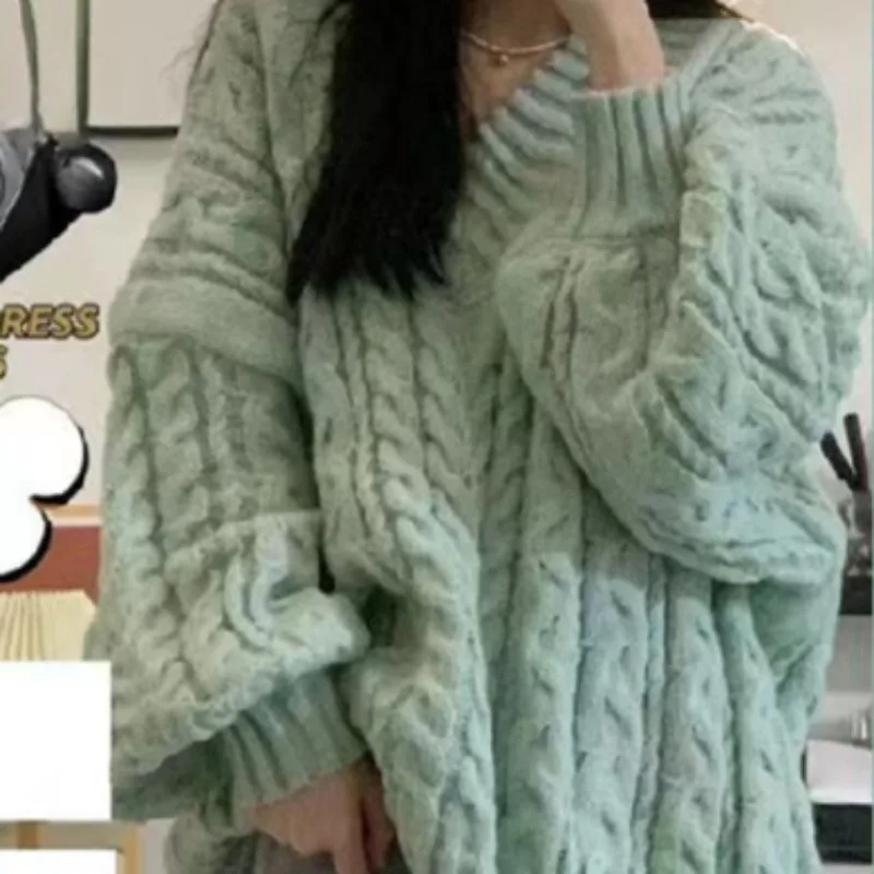 

Ulzzang Pullovers for Women Loose Autumn Winter Warm Knitted Solid Minimalist V-neck Casual Soft College Girls All-match Ins