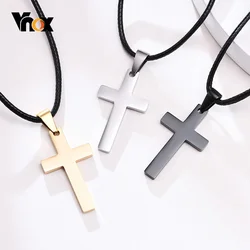 Vnox Simple Plain Cross Prayer Pendant Necklaces for Men, Anti Allergy Stainless Steel Religious Faith Collar Jewelry